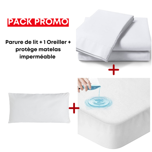 Pack Lit P1 : parure + protège matelas + oreiller