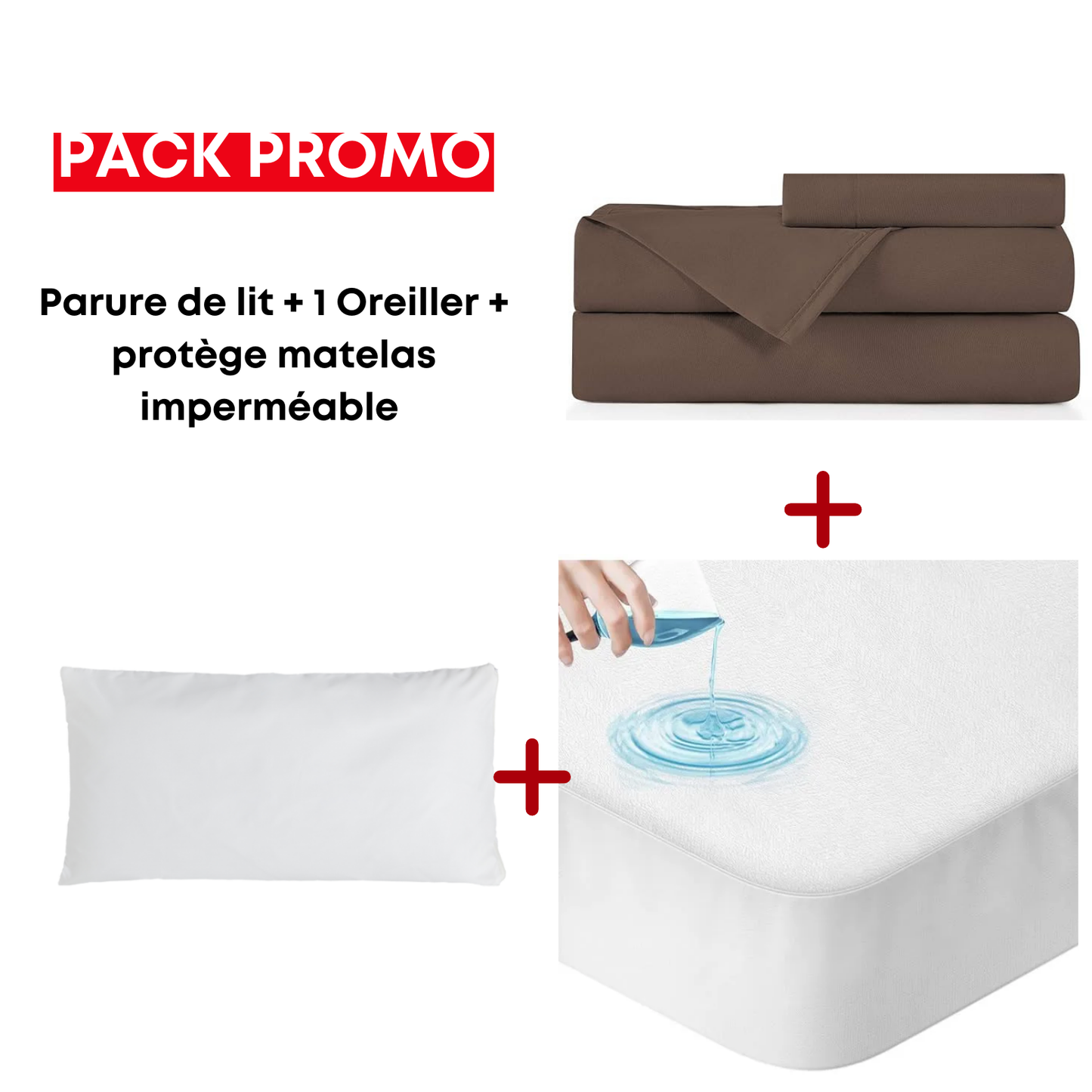 Pack Lit P1 : parure + protège matelas + oreiller