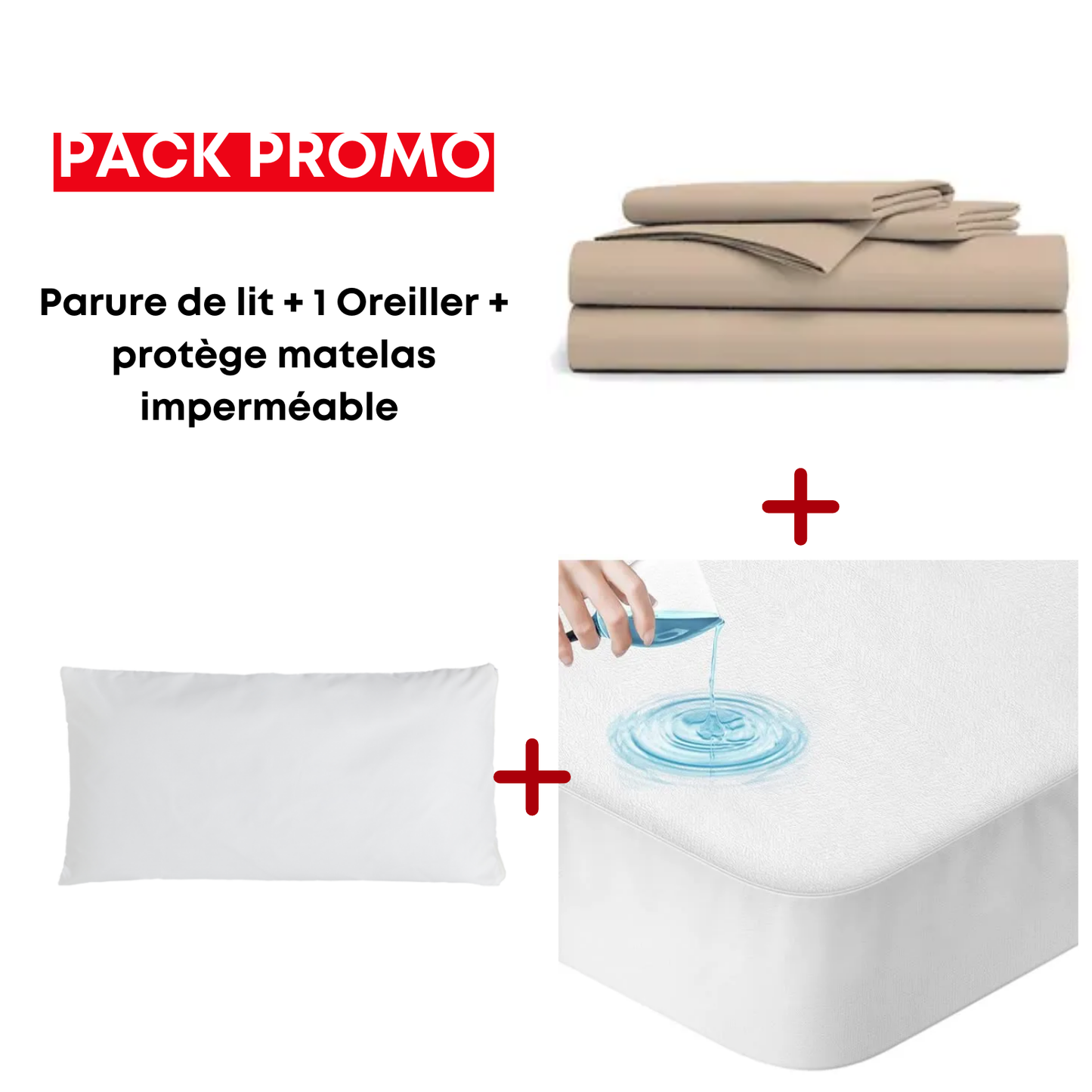 Pack Lit P1 : parure + protège matelas + oreiller