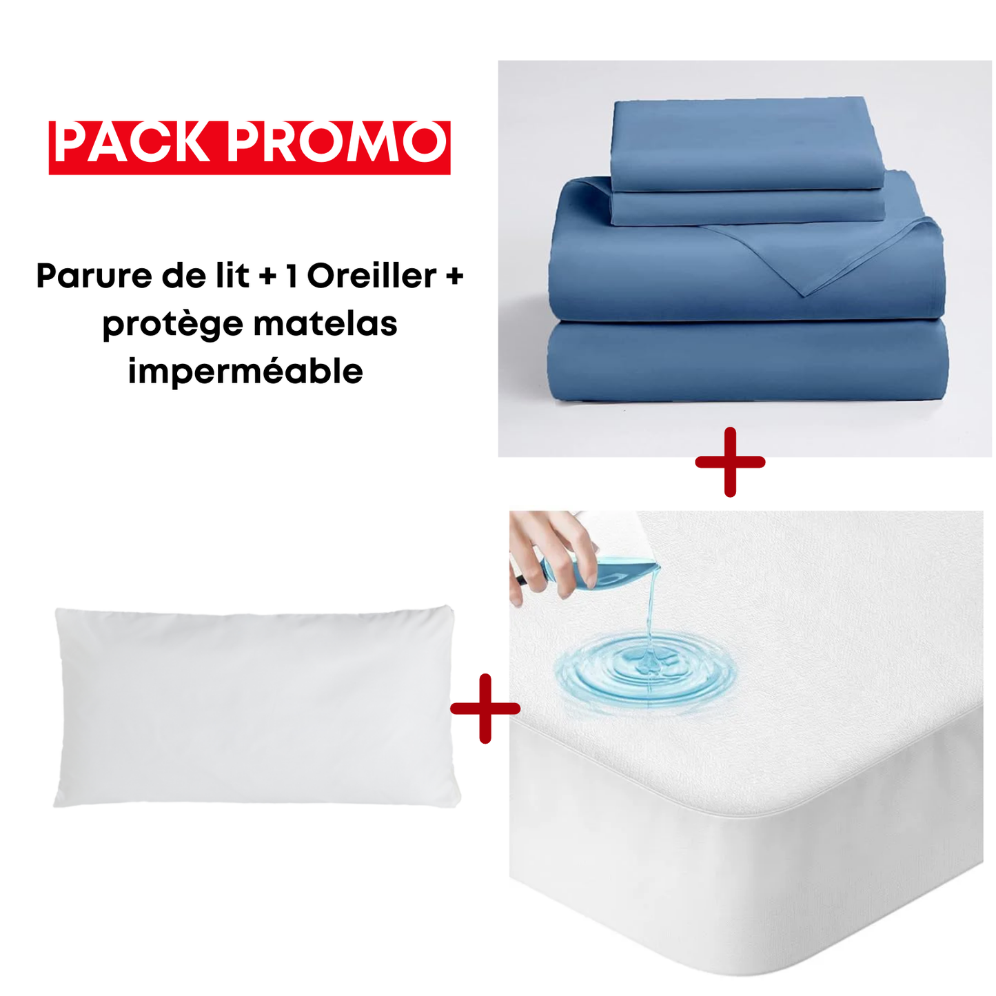 Pack Lit P1 : parure + protège matelas + oreiller