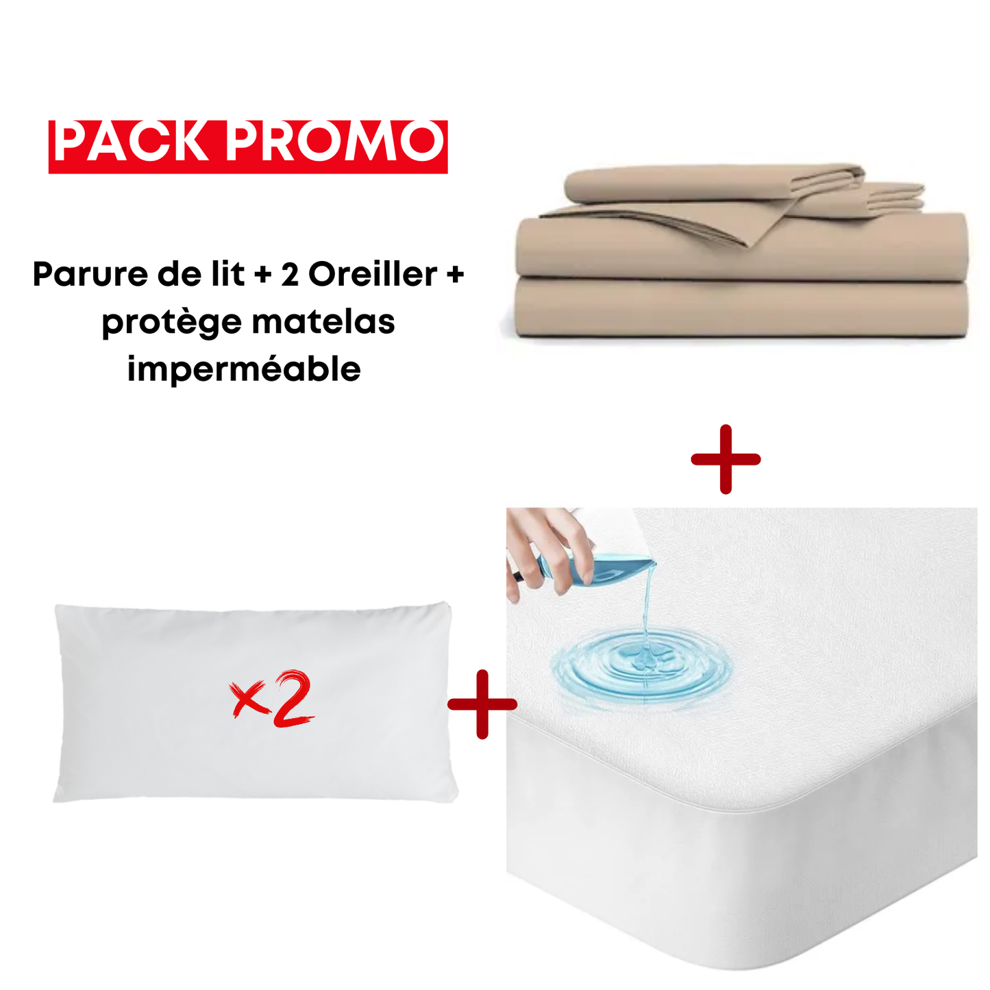 Pack Lit P2 : parure + protège matelas + 2 oreillers