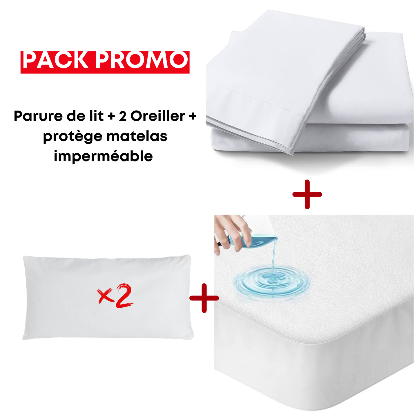 Pack Lit P2 : parure + protège matelas + 2 oreillers