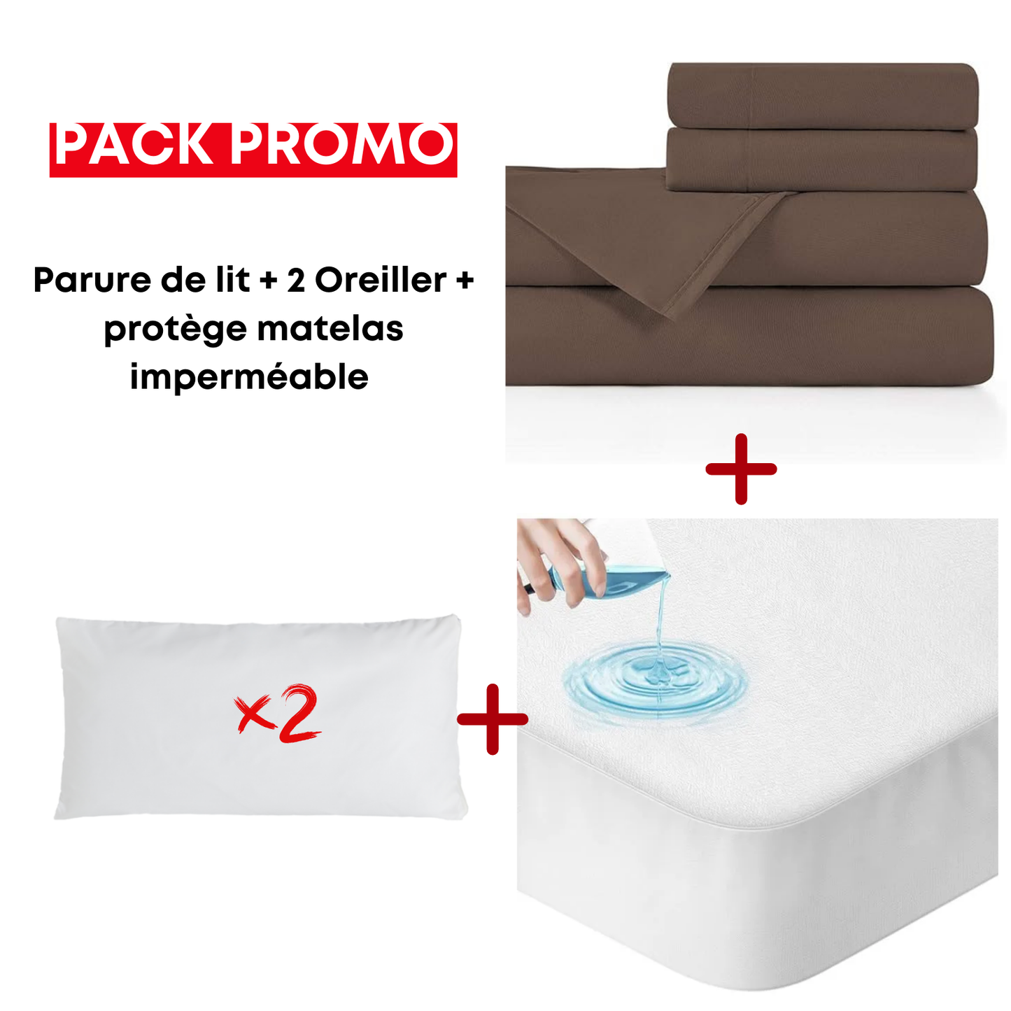 Pack Lit P2 : parure + protège matelas + 2 oreillers