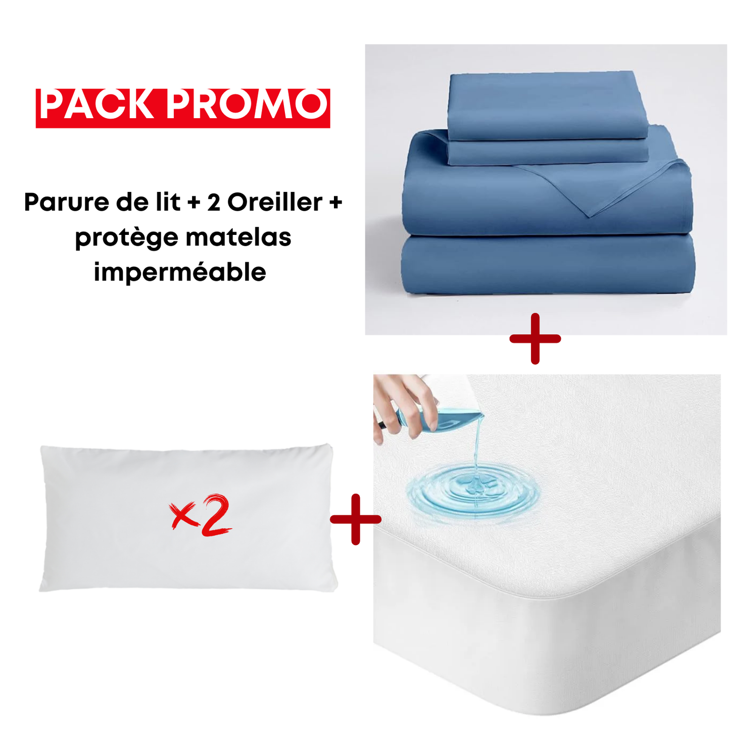 Pack Lit P2 : parure + protège matelas + 2 oreillers