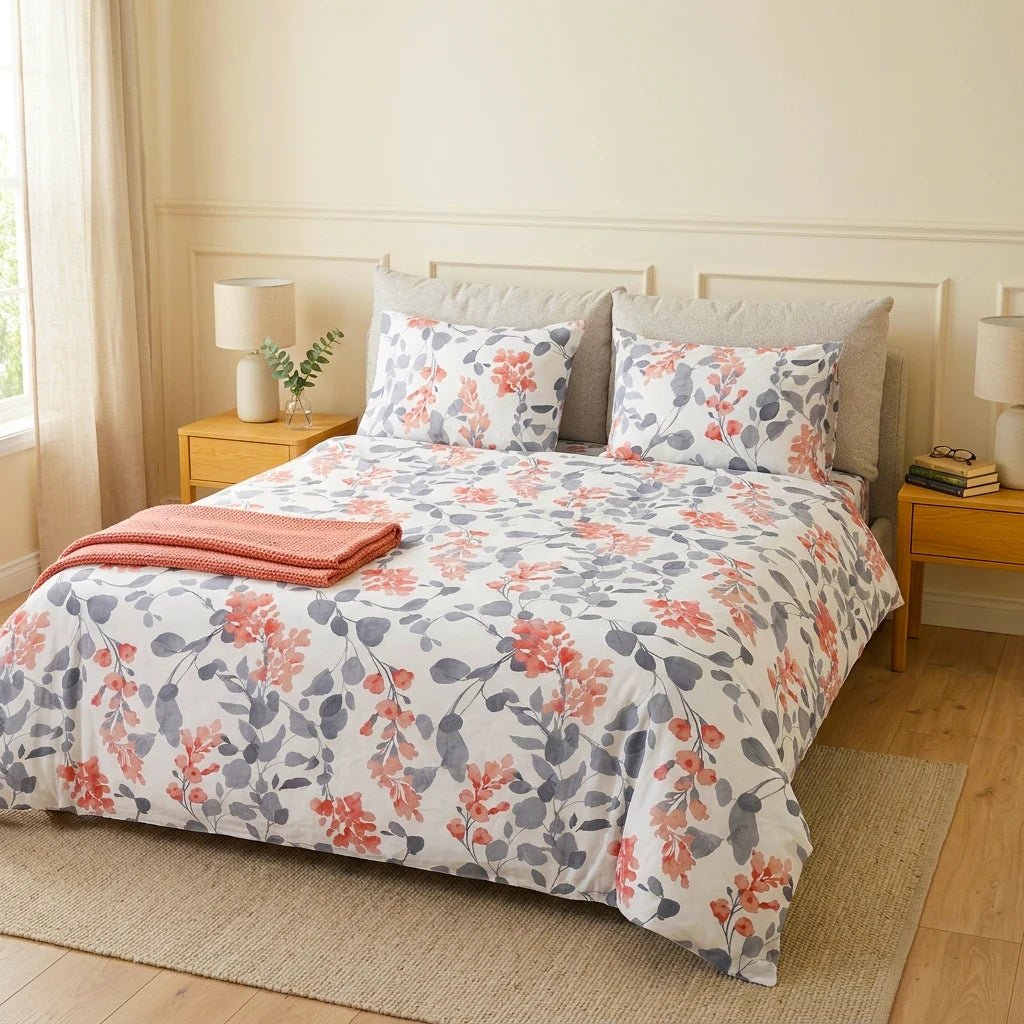 Housse parure de lit imprimée 4 pièces - Brise florale