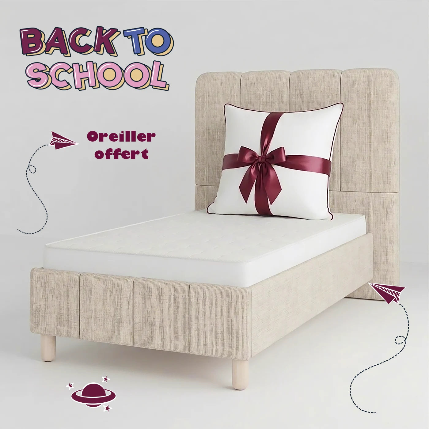 Pack Rentrée Zen - Sommiers + Tête de lit + matelas = oreiller offert 1
