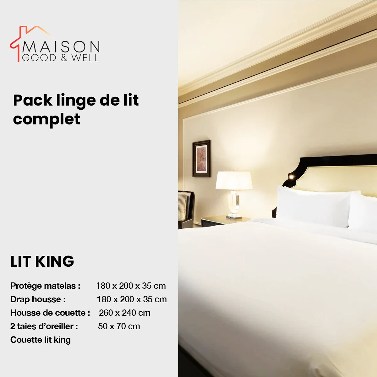 Pack Airbnb - Parure de lit de 4 pièces + Couette + protège matelas 5
