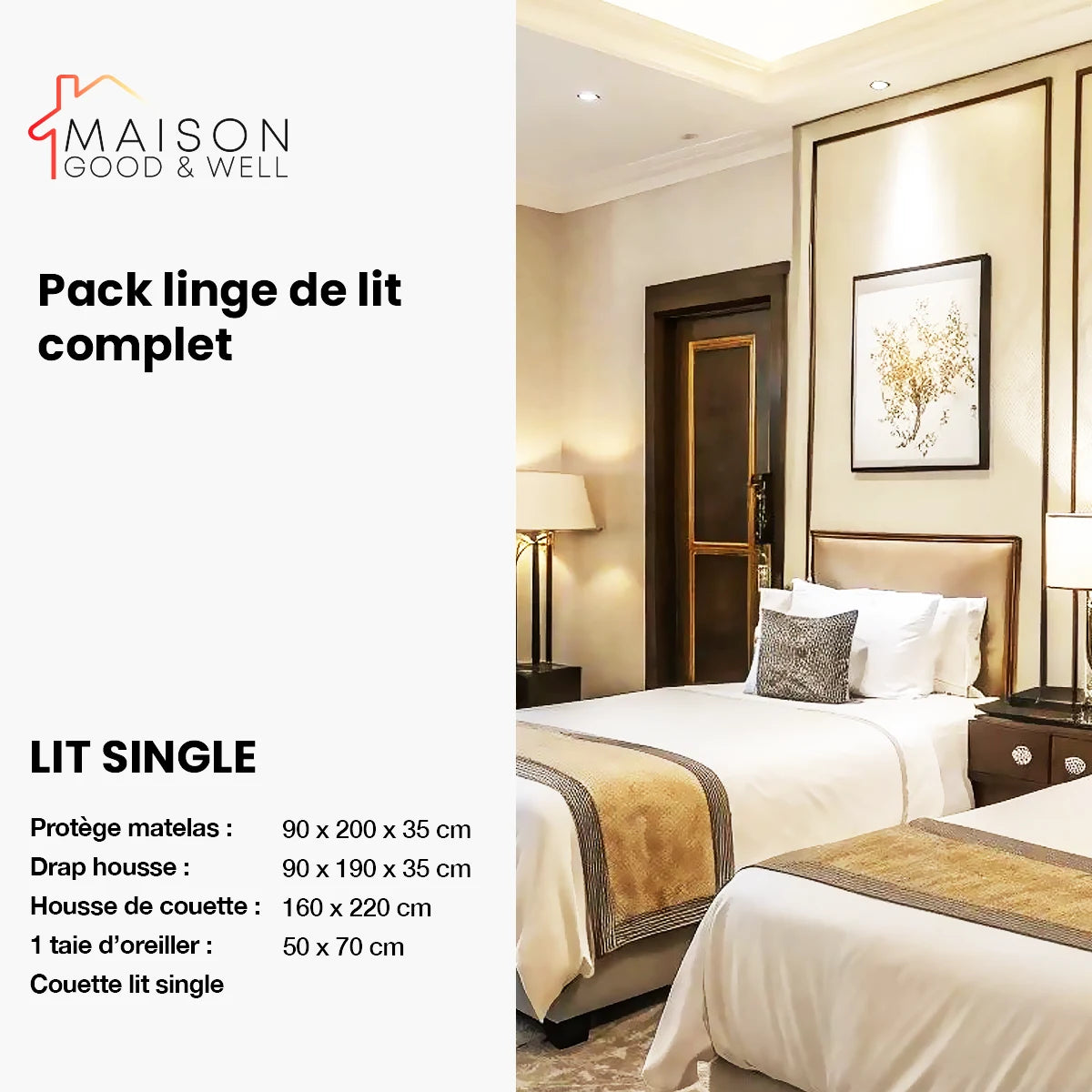 Pack Airbnb - Parure de lit de 4 pièces + Couette + protège matelas 2