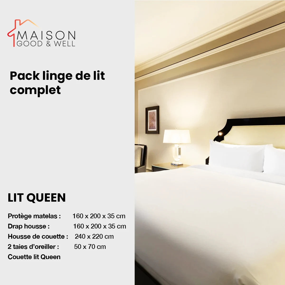 Pack Airbnb - Parure de lit de 4 pièces + Couette + protège matelas 4