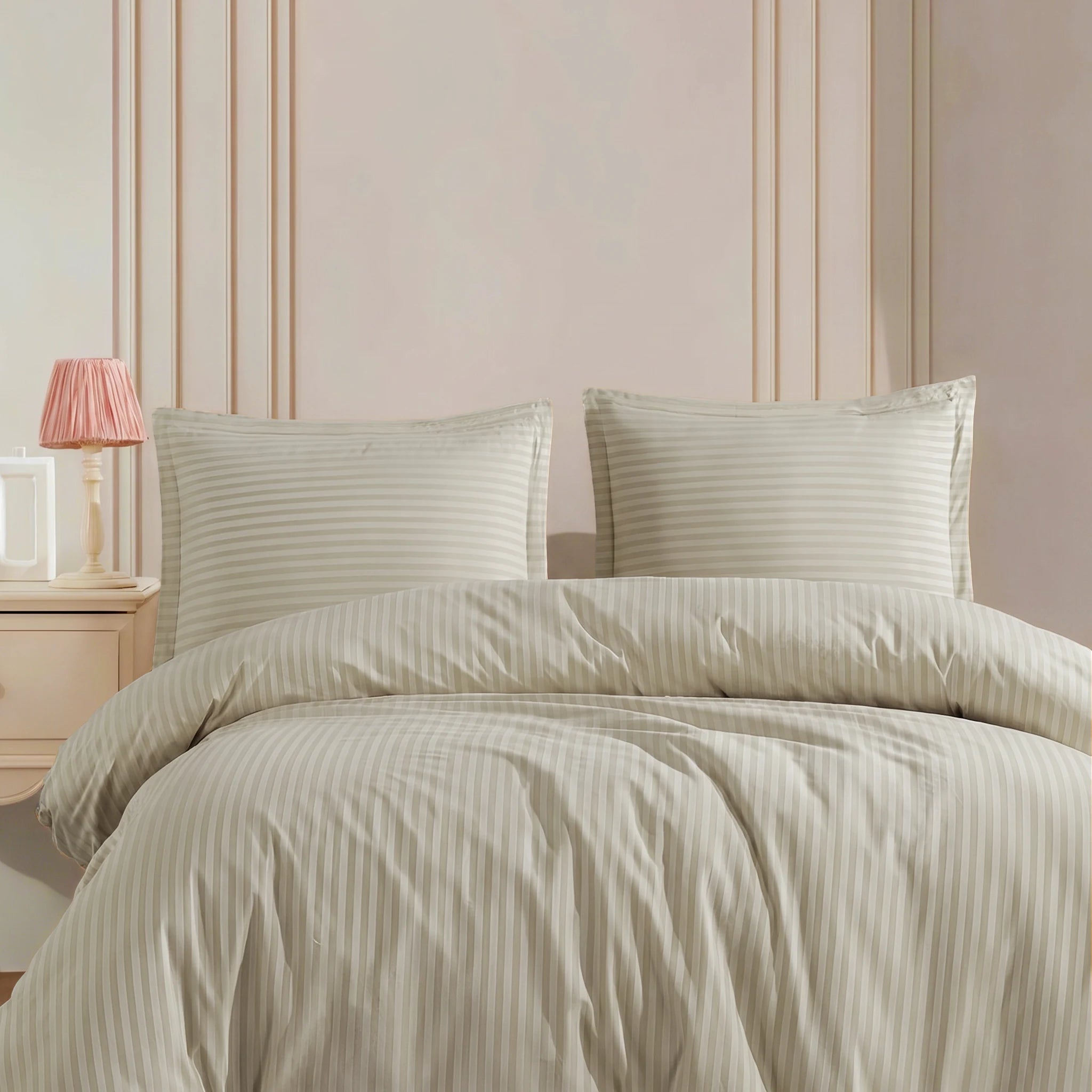 Housse parure de lit coton satiné 300 fils 4 pièces - À rayures