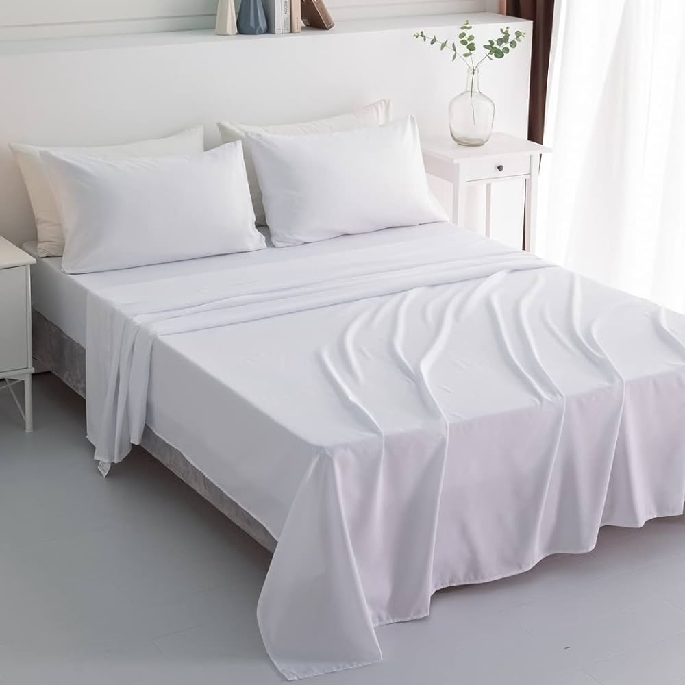 Parure de Lit satin 100% coton  6 Pièces - Blanc